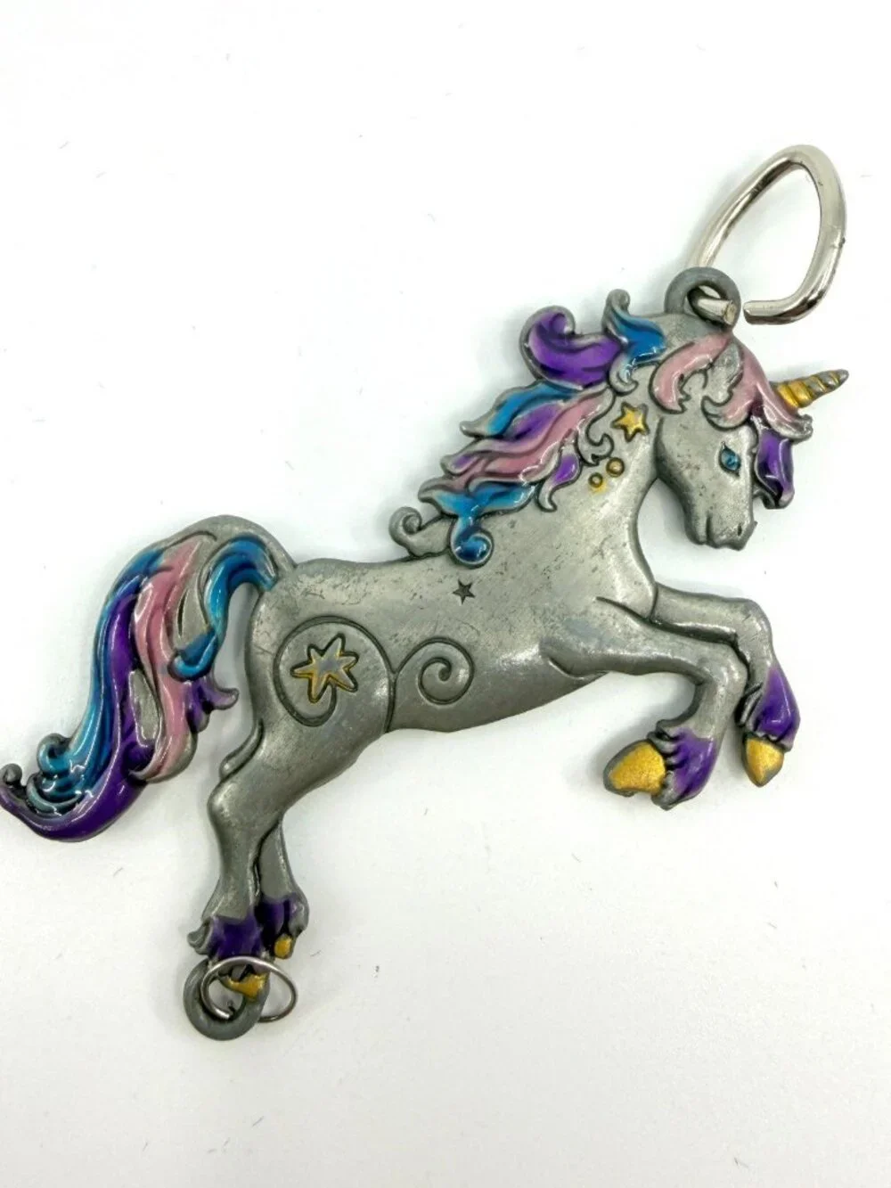 Vintage Unicorn Pendant Enamel Silver Tone Whimsical Charm Fantasy Jewelry Y2K